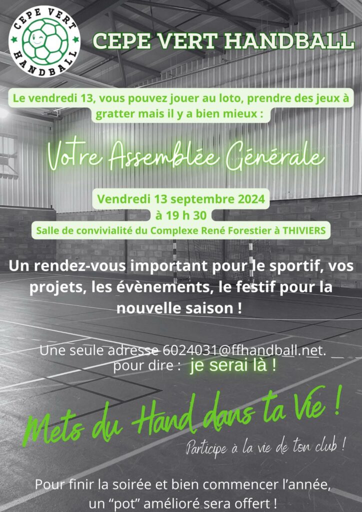 Annonce assemblée générale du CEPE VERT HANDBALL